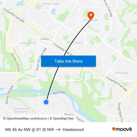 Wb 46 Av NW @ 81 St NW to Hawkwood map