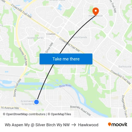 Wb Aspen Wy @ Silver Birch Wy NW to Hawkwood map