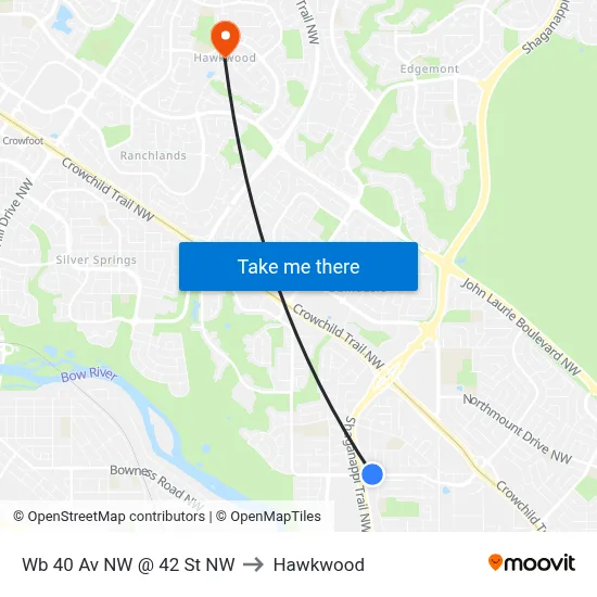 Wb 40 Av NW @ 42 St NW to Hawkwood map