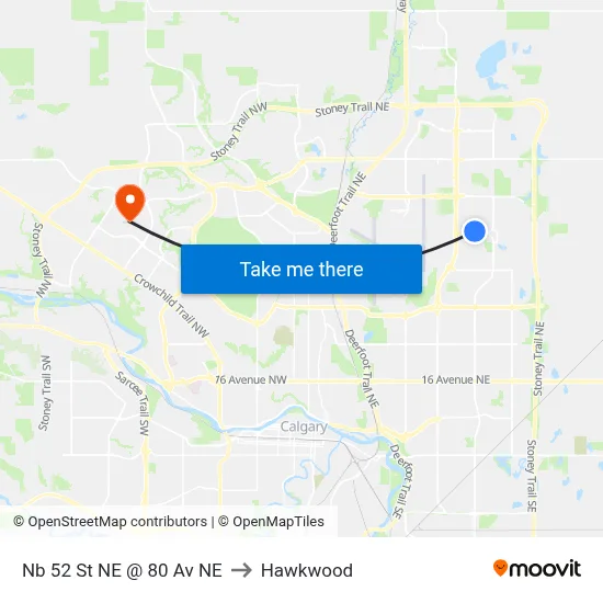 Nb 52 St NE @ 80 Av NE to Hawkwood map
