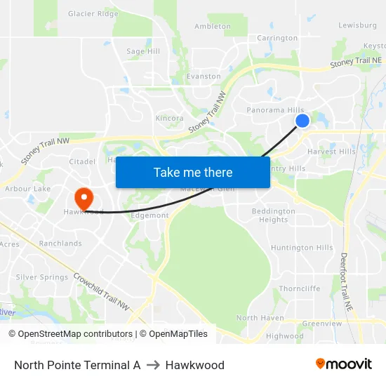 North Pointe Terminal A to Hawkwood map