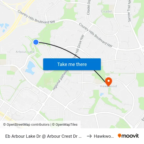 Eb Arbour Lake Dr @ Arbour Crest Dr NW to Hawkwood map