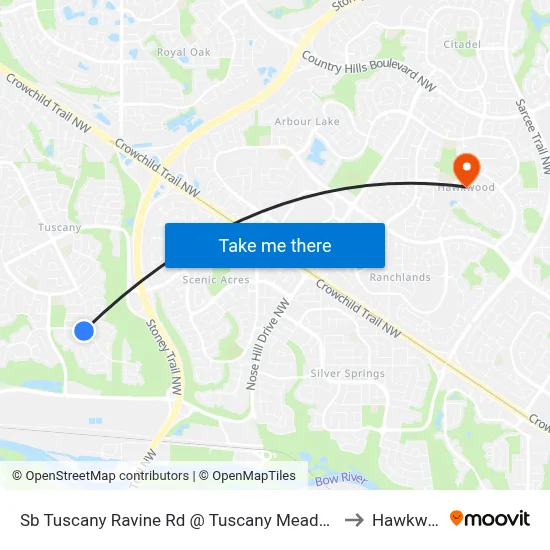 Sb Tuscany Ravine Rd @ Tuscany Meadows Dr NW to Hawkwood map