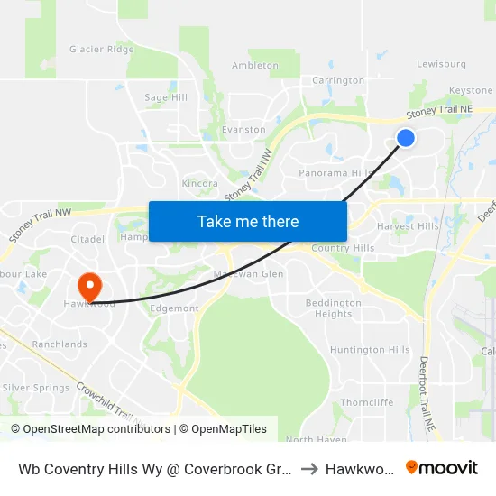 Wb Coventry Hills Wy @ Coverbrook Gr NE to Hawkwood map