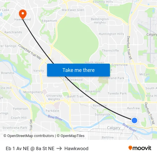 Eb 1 Av NE @ 8a St NE to Hawkwood map