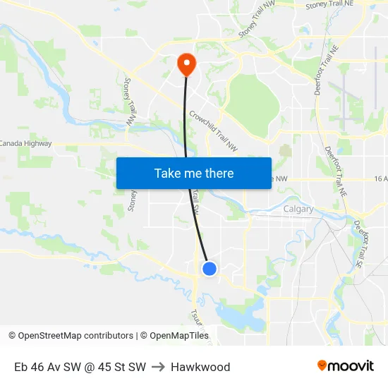 Eb 46 Av SW @ 45 St SW to Hawkwood map
