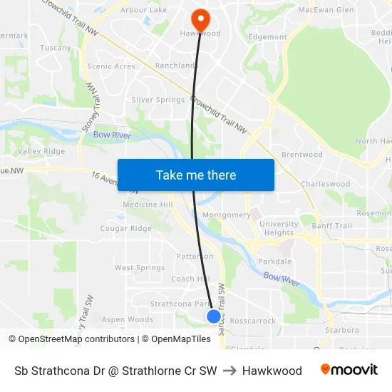 Sb Strathcona Dr @ Strathlorne Cr SW to Hawkwood map