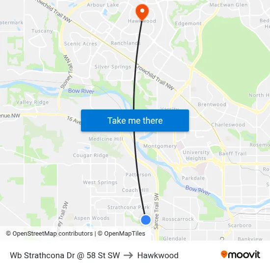 Wb Strathcona Dr @ 58 St SW to Hawkwood map