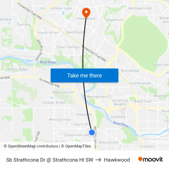 Sb Strathcona Dr @ Strathcona Hl SW to Hawkwood map