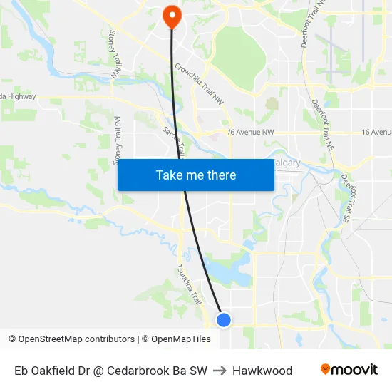 Eb Oakfield Dr @ Cedarbrook Ba SW to Hawkwood map