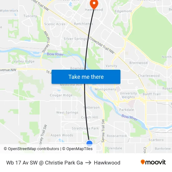 Wb 17 Av SW @ Christie Park Ga to Hawkwood map