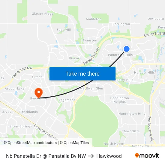 Nb Panatella Dr @ Panatella Bv NW to Hawkwood map
