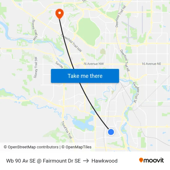 Wb 90 Av SE @ Fairmount Dr SE to Hawkwood map