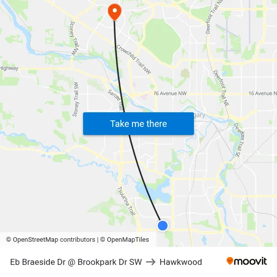 Eb Braeside Dr @ Brookpark Dr SW to Hawkwood map