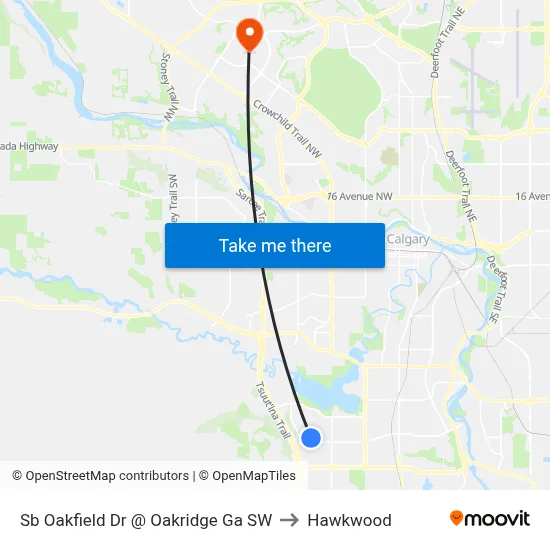 Sb Oakfield Dr @ Oakridge Ga SW to Hawkwood map