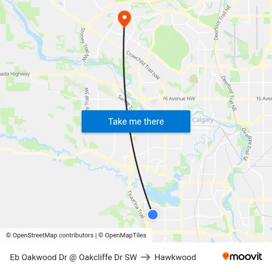 Eb Oakwood Dr @ Oakcliffe Dr SW to Hawkwood map