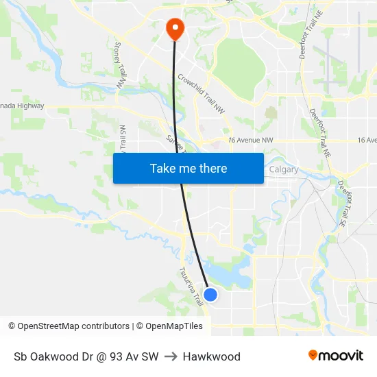 Sb Oakwood Dr @ 93 Av SW to Hawkwood map