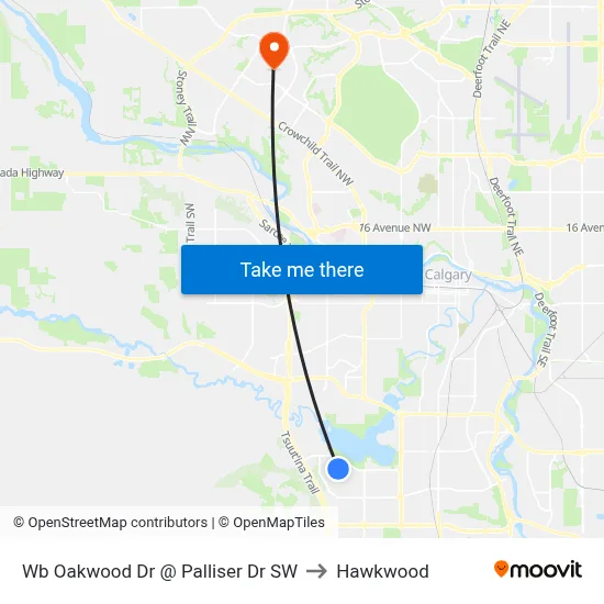 Wb Oakwood Dr @ Palliser Dr SW to Hawkwood map