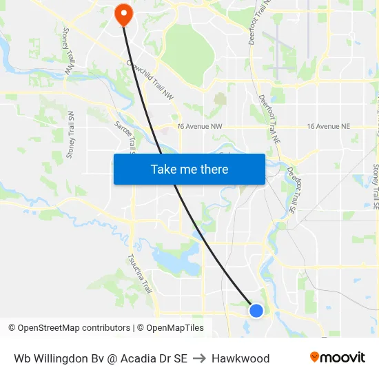Wb Willingdon Bv @ Acadia Dr SE to Hawkwood map