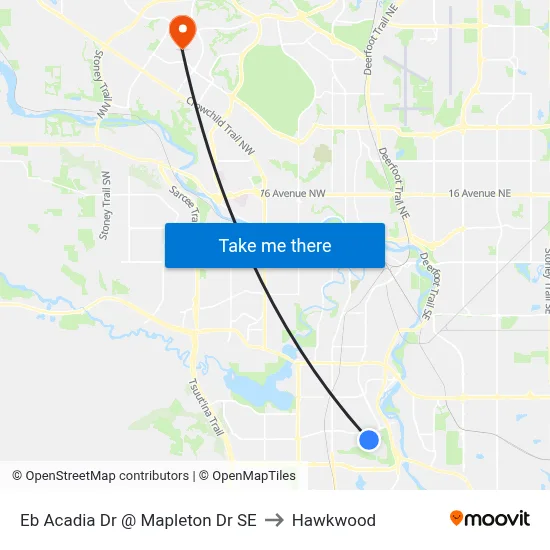 Eb Acadia Dr @ Mapleton Dr SE to Hawkwood map