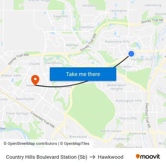 Country Hills Boulevard Station (Sb) to Hawkwood map