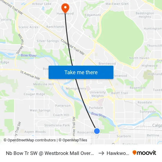 Nb Bow Tr SW @ Westbrook Mall Overpass to Hawkwood map