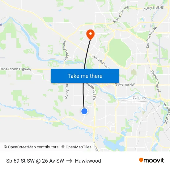 Sb 69 St SW @ 26 Av SW to Hawkwood map