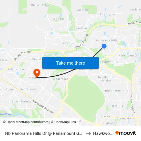 Nb Panorama Hills Dr @ Panamount Gd NW to Hawkwood map