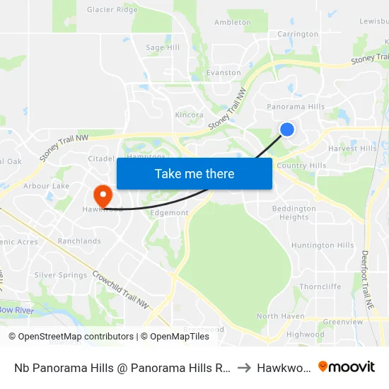 Nb Panorama Hills @ Panorama Hills Ri NW to Hawkwood map