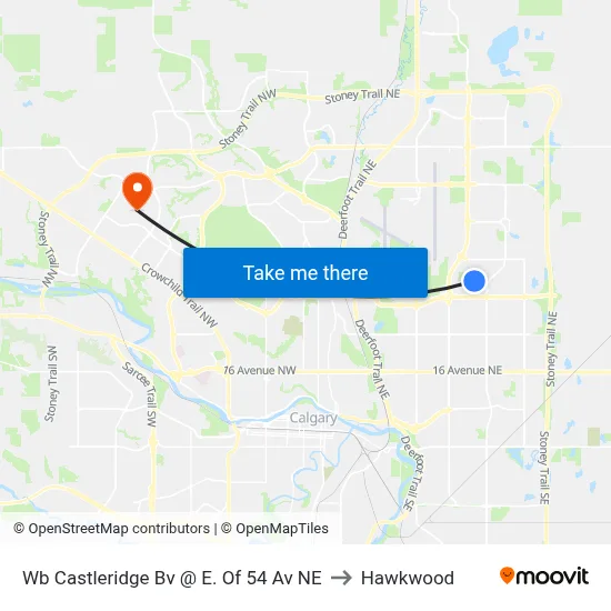 Wb Castleridge Bv @ E. Of 54 Av NE to Hawkwood map