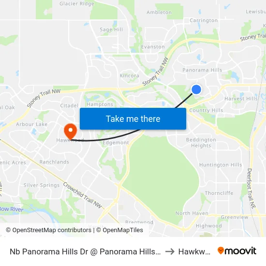 Nb Panorama Hills Dr @ Panorama Hills Me NW to Hawkwood map