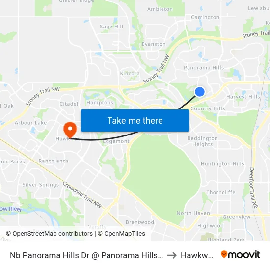 Nb Panorama Hills Dr @ Panorama Hills Ga NW to Hawkwood map