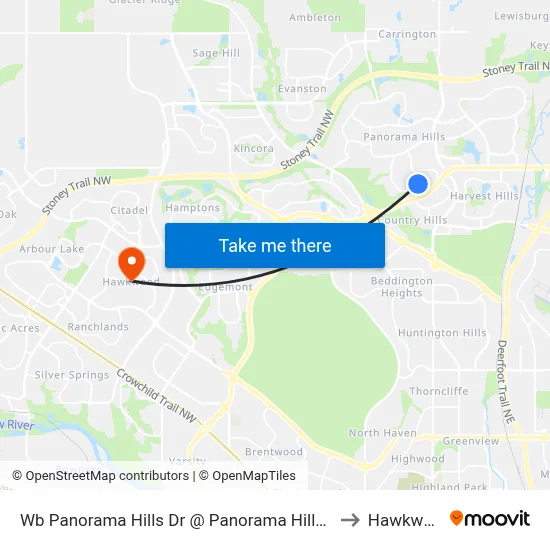 Wb Panorama Hills Dr @ Panorama Hills Bv SW to Hawkwood map