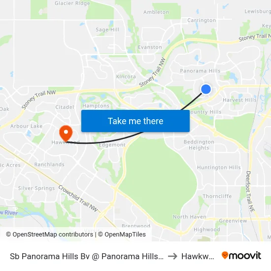 Sb Panorama Hills Bv @ Panorama Hills Mr NW to Hawkwood map