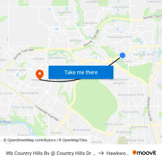 Wb Country Hills Bv @ Country Hills Dr NW to Hawkwood map