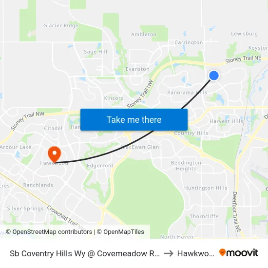 Sb Coventry Hills Wy @ Covemeadow Rd NE to Hawkwood map
