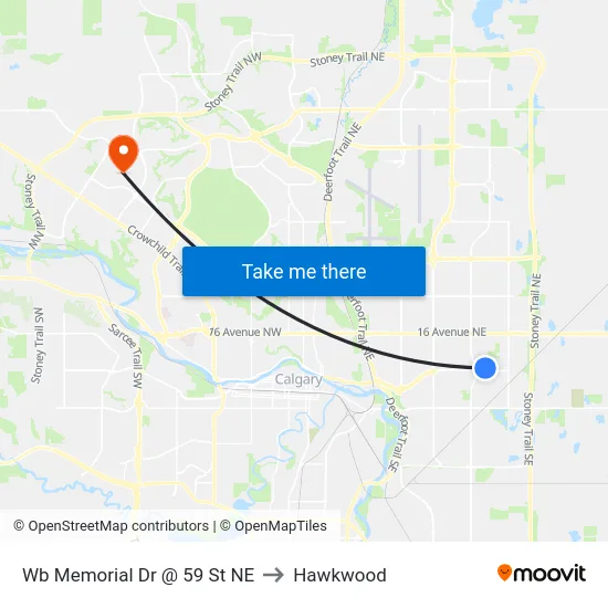 Wb Memorial Dr @ 59 St NE to Hawkwood map