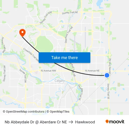 Nb Abbeydale Dr @ Aberdare Cr NE to Hawkwood map