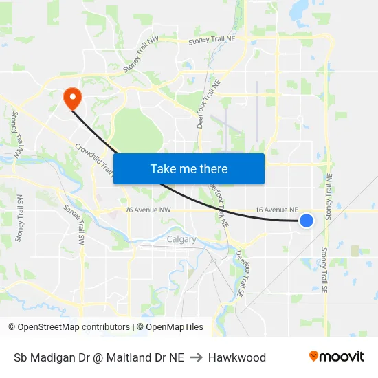 Sb Madigan Dr @ Maitland Dr NE to Hawkwood map