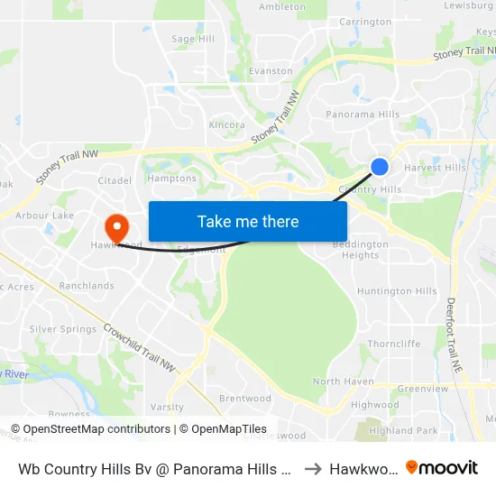 Wb Country Hills Bv @ Panorama Hills Bv NW to Hawkwood map