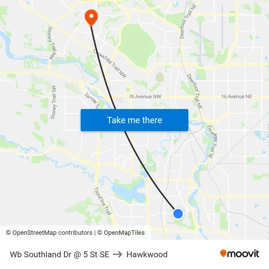Wb Southland Dr @ 5 St SE to Hawkwood map