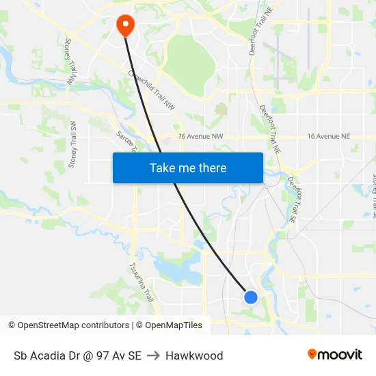 Sb Acadia Dr @ 97 Av SE to Hawkwood map