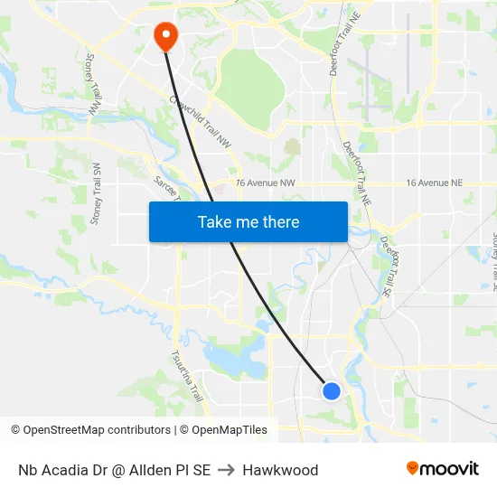 Nb Acadia Dr @ Allden Pl SE to Hawkwood map