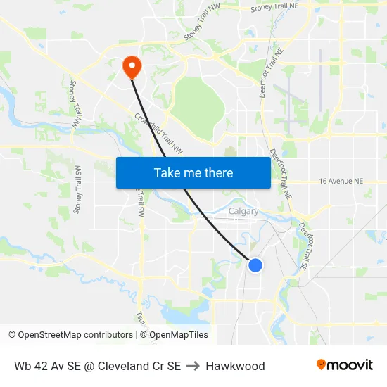 Wb 42 Av SE @ Cleveland Cr SE to Hawkwood map