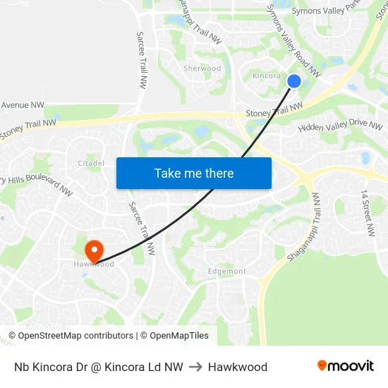 Nb Kincora Dr @ Kincora Ld NW to Hawkwood map