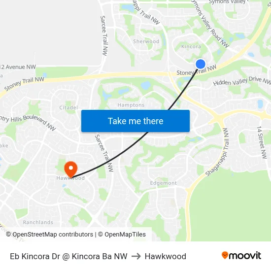 Eb Kincora Dr @ Kincora Ba NW to Hawkwood map