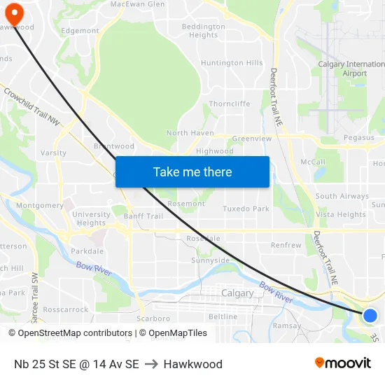 Nb 25 St SE @ 14 Av SE to Hawkwood map