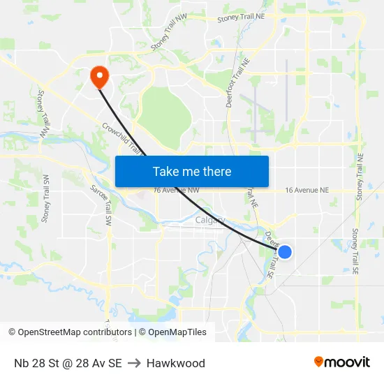 Nb 28 St @ 28 Av SE to Hawkwood map