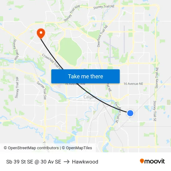 Sb 39 St SE @ 30 Av SE to Hawkwood map
