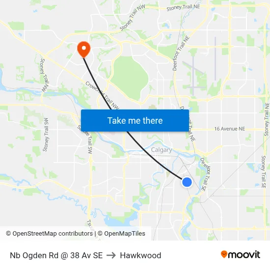 Nb Ogden Rd @ 38 Av SE to Hawkwood map